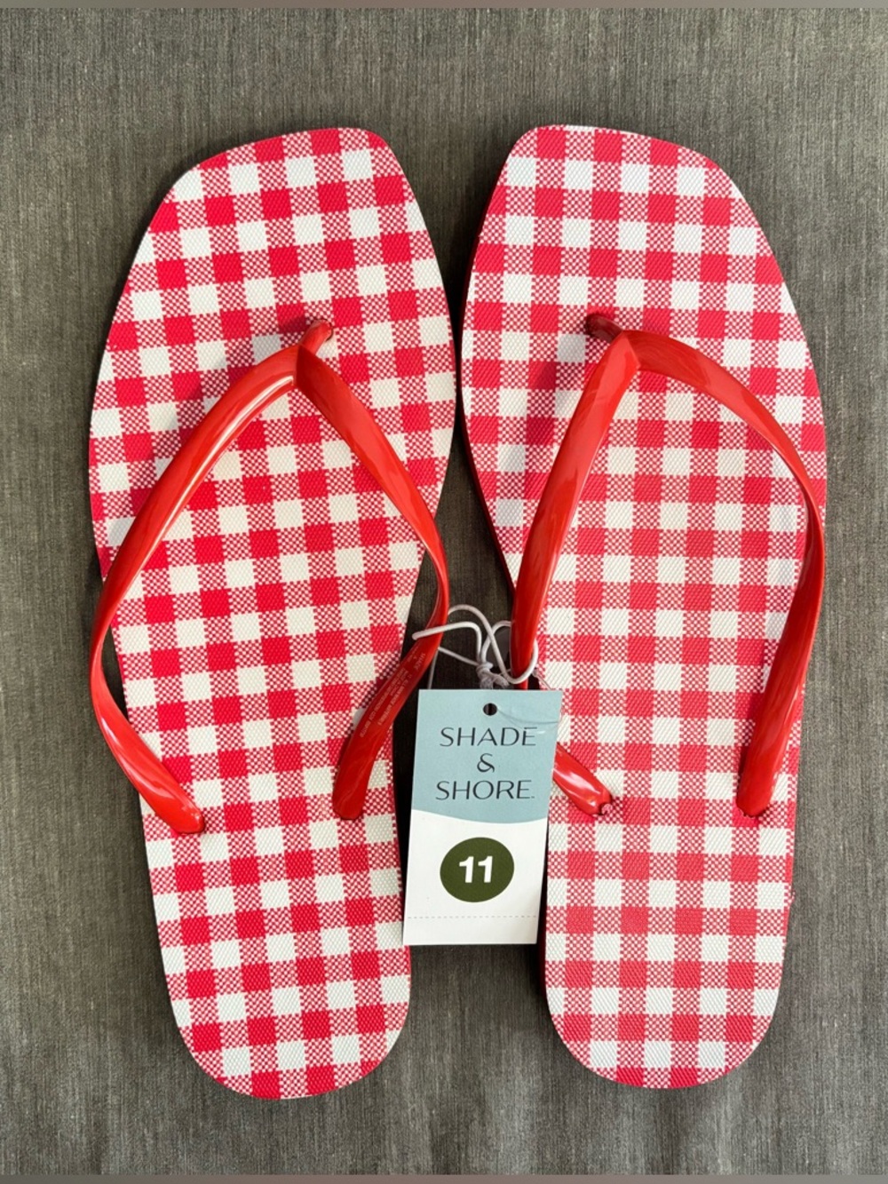 Shade & Shore Red Gingham Flip Flop Sandals, Sizes: 11, 9, 5, NWT